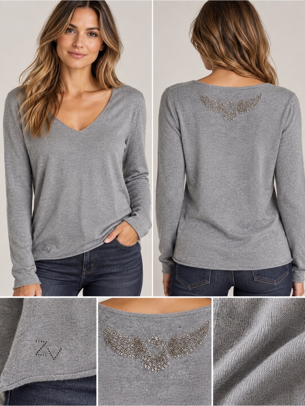 Zadig & Voltaire Silk Cashmere Crystal Eagle Sweater XS